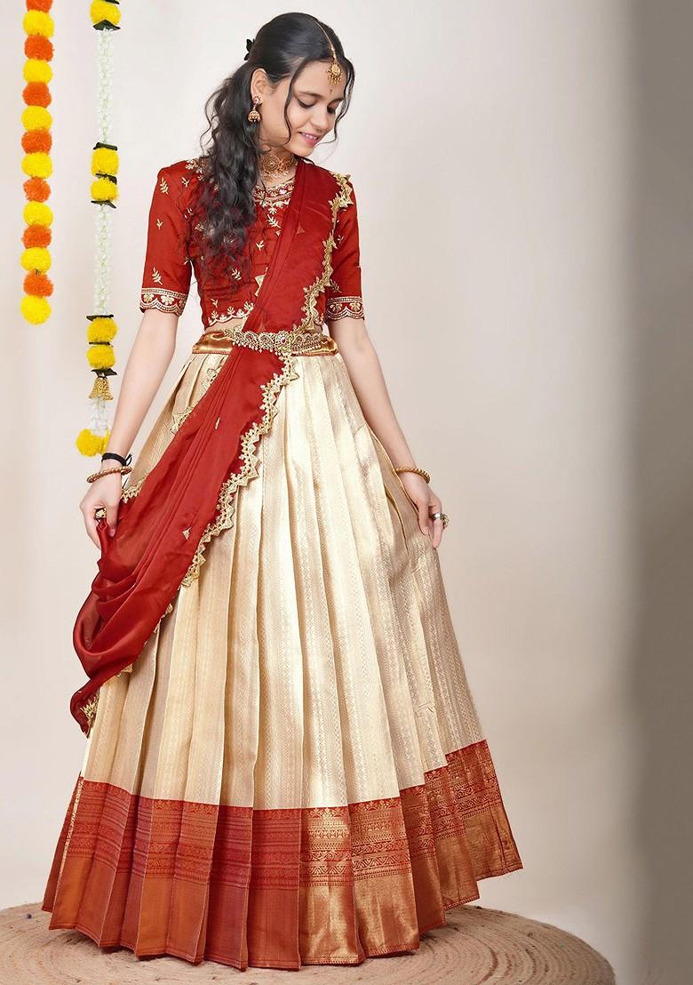 Cream Emboridered Blended Lehenga Choli - Indya