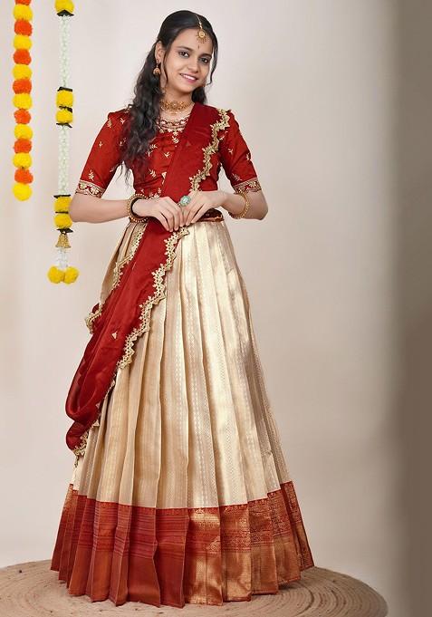 Cream Emboridered Blended Lehenga Choli — view on Indya
