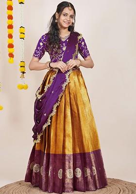 Orange Woven Design Blended Lehenga Choli