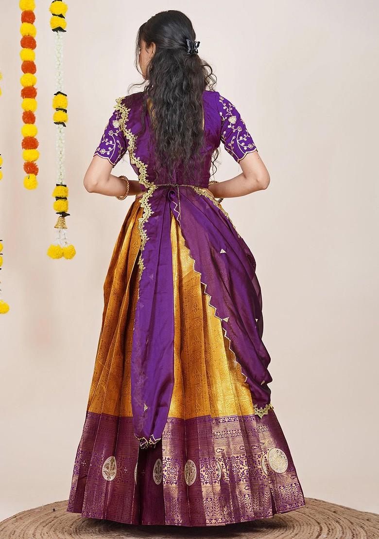 Orange Woven Design Blended Lehenga Choli - Indya