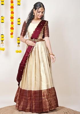 Maroon Woven Design Blended Lehenga Choli