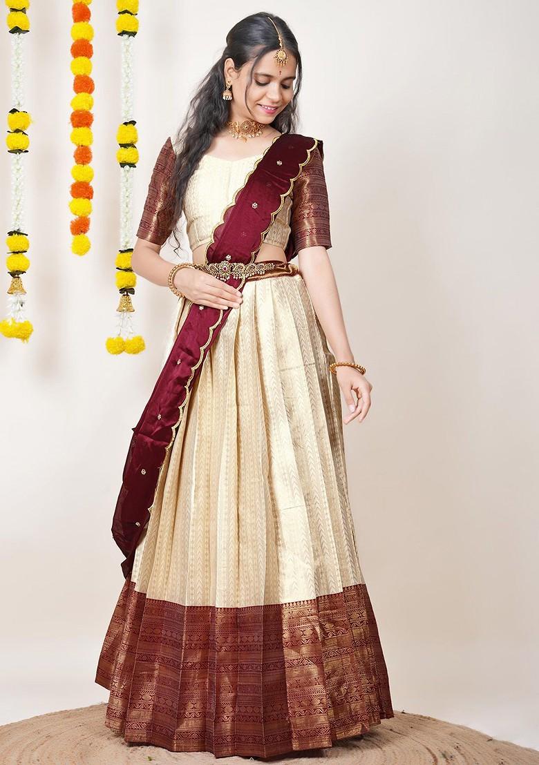 Maroon Woven Design Blended Lehenga Choli - Indya