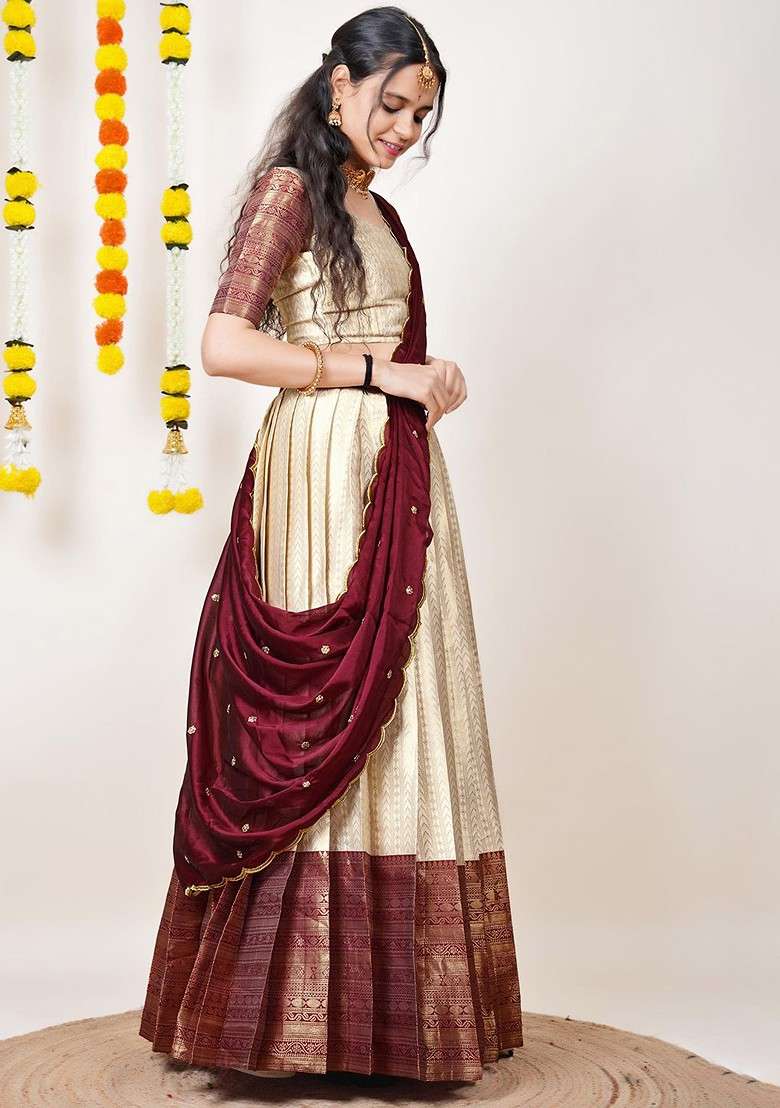 Maroon Woven Design Blended Lehenga Choli - Indya