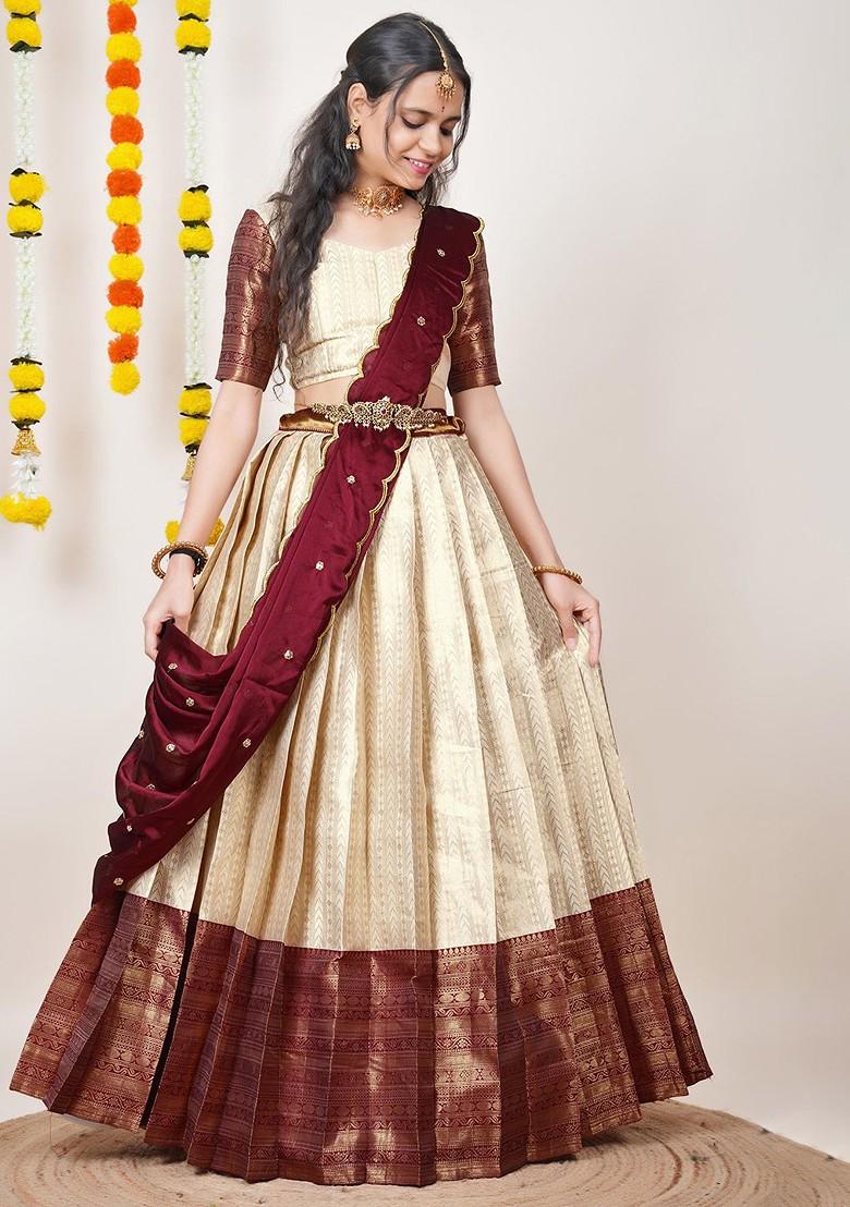 Maroon Woven Design Blended Lehenga Choli - Indya