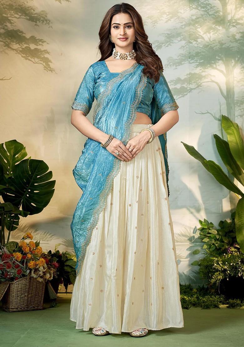 Sea Green Embellished Blended Lehenga Choli - Indya