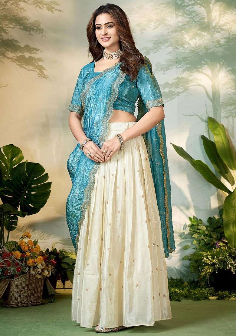 Sea Green Embellished Blended Lehenga Choli - Indya