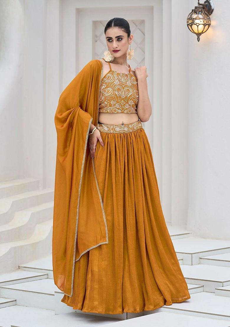 Yellow Emboridered Blended Lehenga Choli - Indya