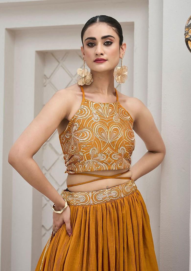Yellow Emboridered Blended Lehenga Choli - Indya
