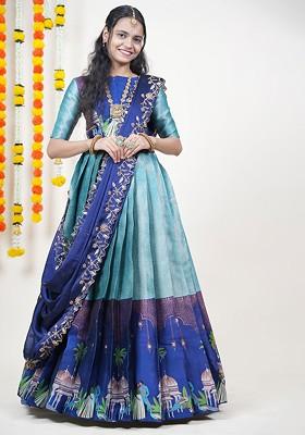 Sea Green Embellished Blended Lehenga Choli