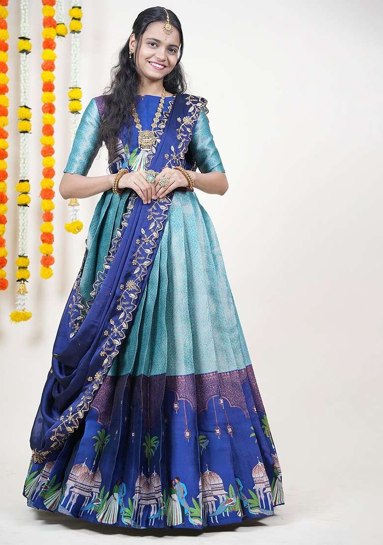 Sea Green Embellished Blended Lehenga Choli - Indya