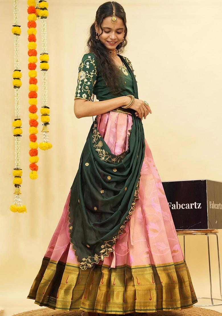 Pink Embellished Blended Lehenga Choli - Indya