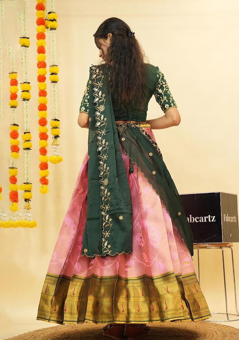 Pink Embellished Blended Lehenga Choli - Indya