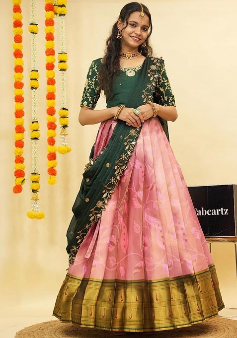 Pink Embellished Blended Lehenga Choli — view on Indya