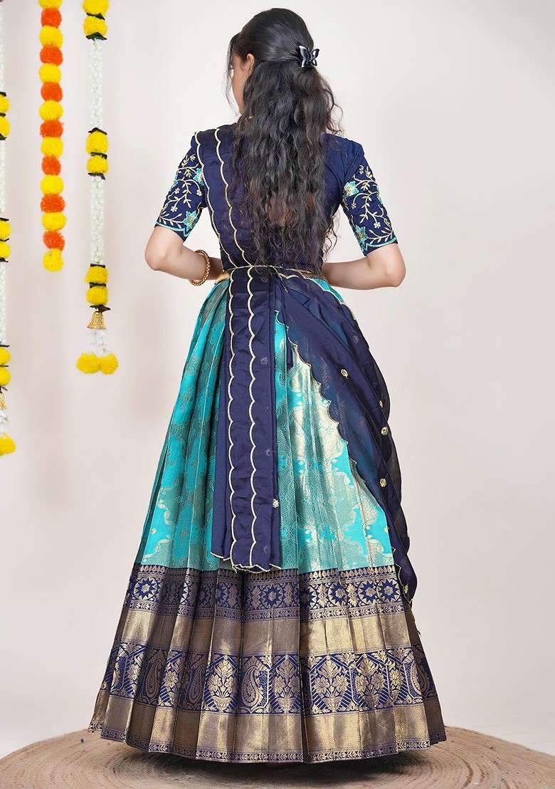 Blue Woven Design Blended Lehenga Choli - Indya