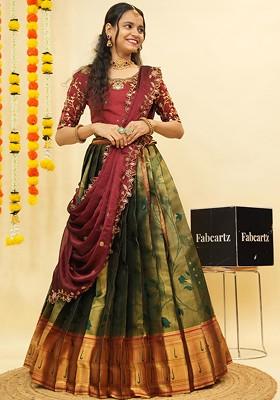 Green Embellished Blended Lehenga Choli