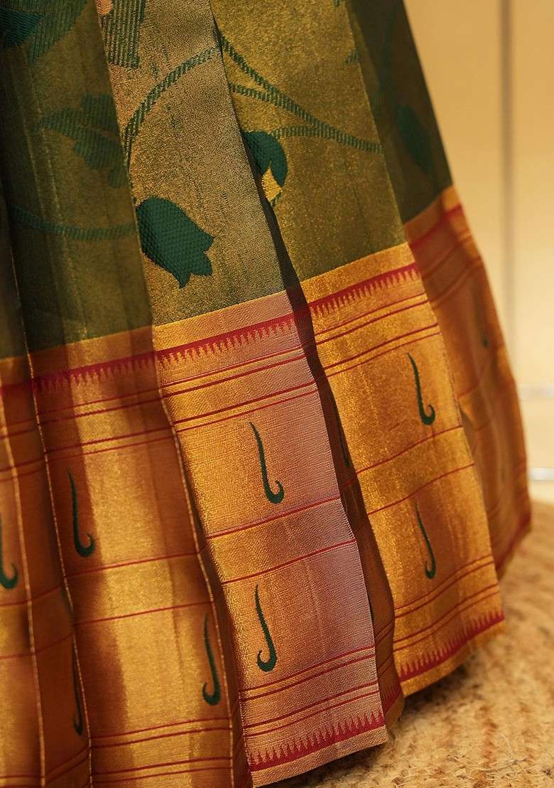 Green Embellished Blended Lehenga Choli - Indya