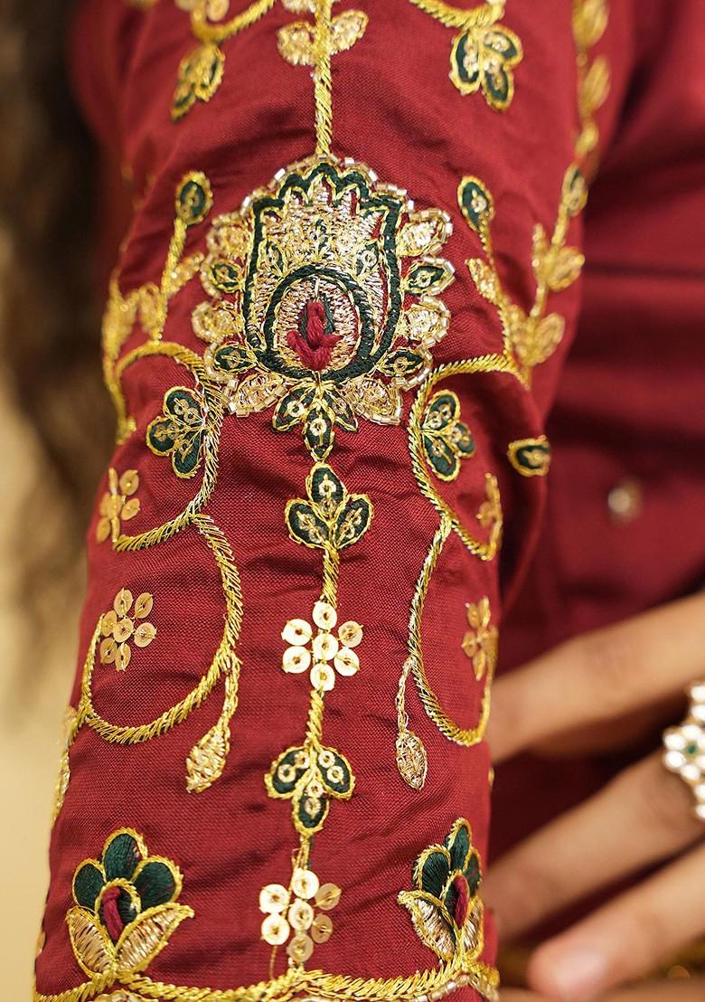 Green Embellished Blended Lehenga Choli - Indya