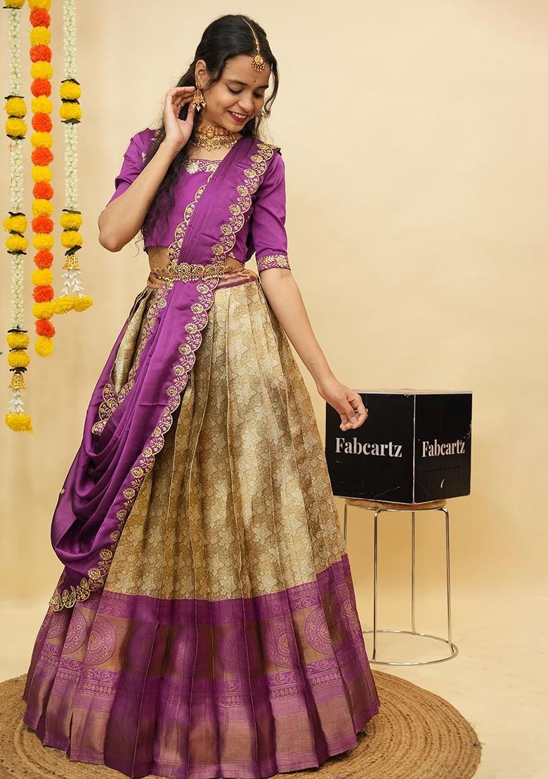 Purple Emboridered Blended Lehenga Choli - Indya