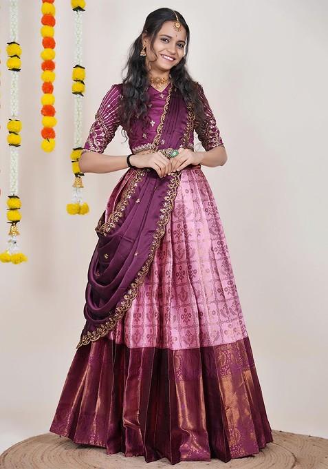 Pink Woven Design Blended Lehenga Choli — view on Indya