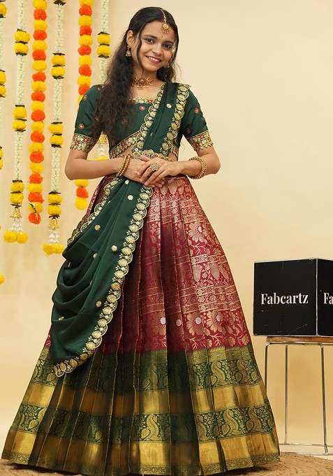 Maroon Emboridered Blended Lehenga Choli