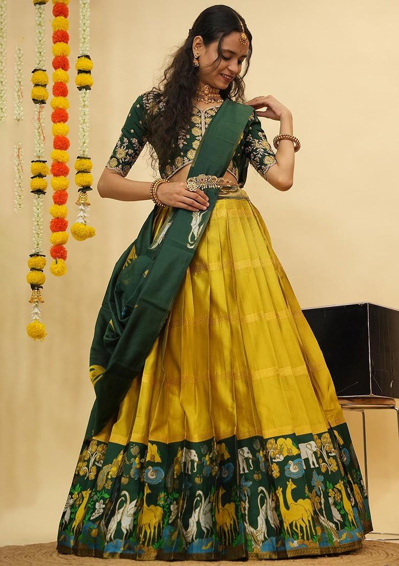 Yellow Emboridered Blended Lehenga Choli - Indya