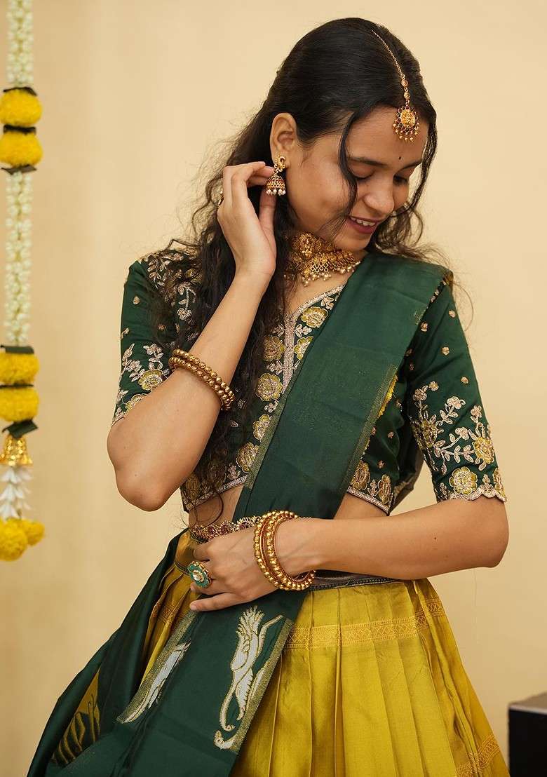 Yellow Emboridered Blended Lehenga Choli - Indya