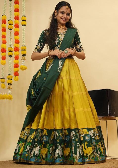 Yellow Emboridered Blended Lehenga Choli