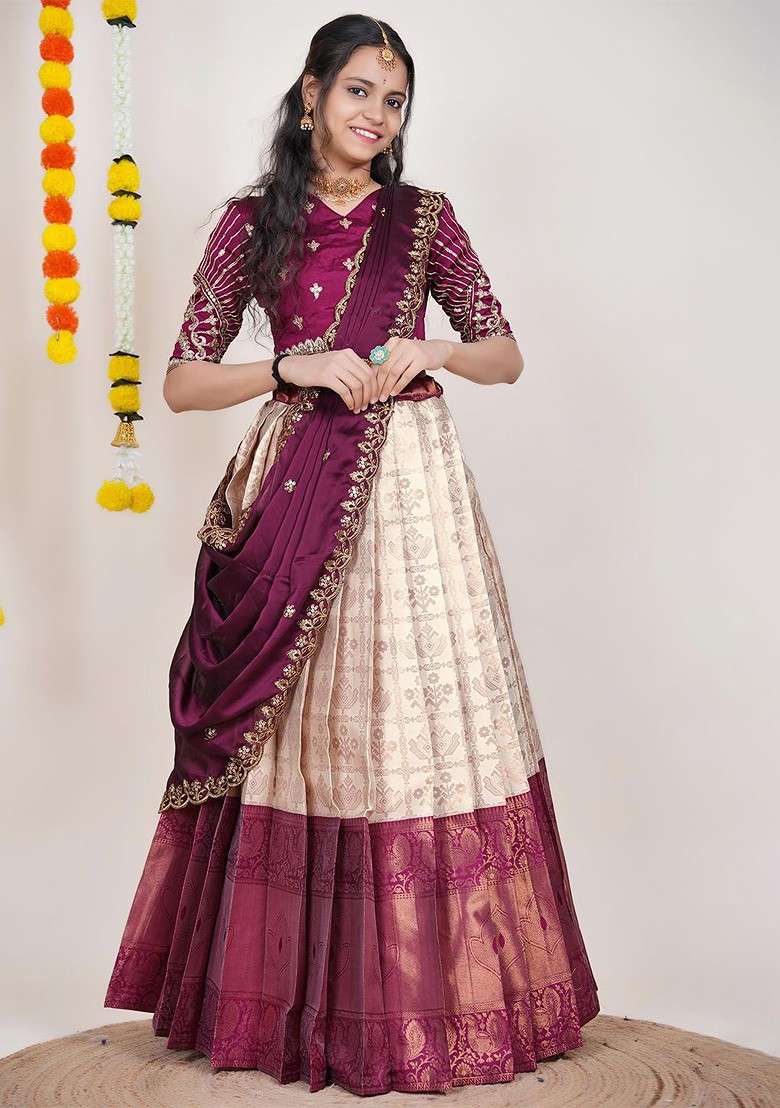Cream Emboridered Blended Lehenga Choli - Indya