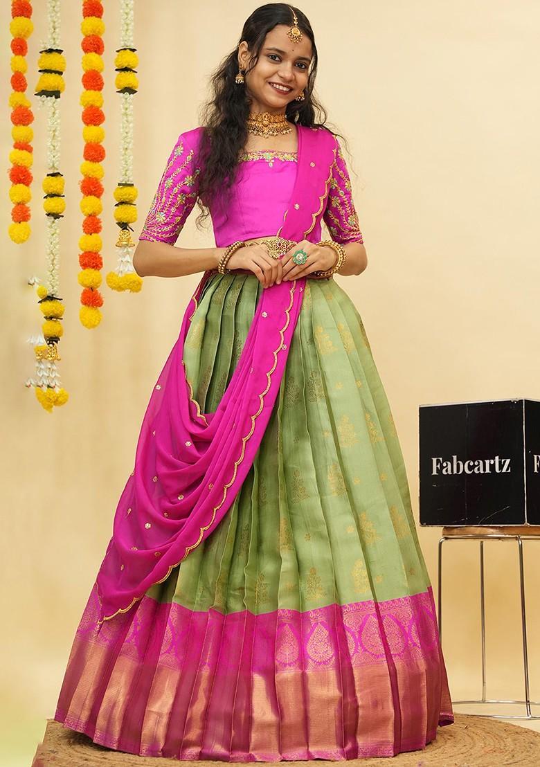 Green Emboridered Blended Lehenga Choli - Indya
