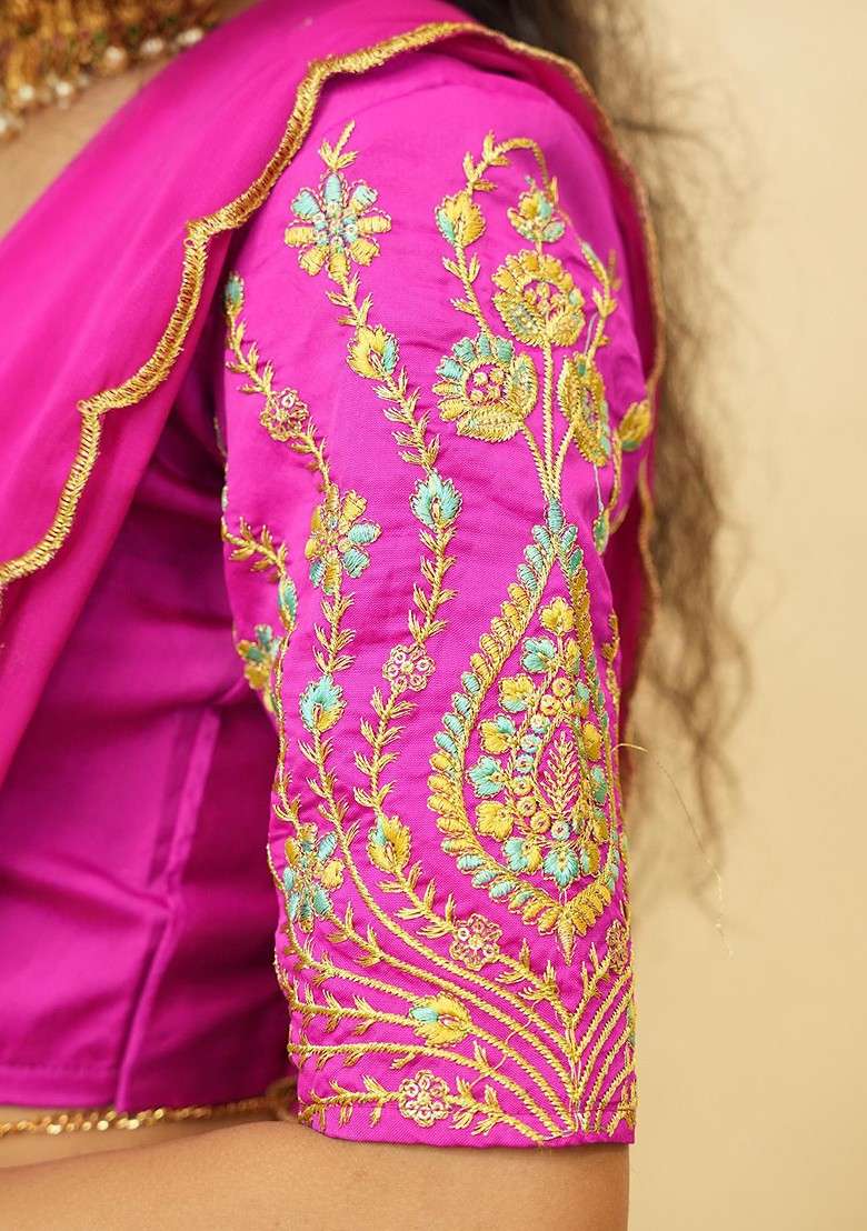 Green Emboridered Blended Lehenga Choli - Indya