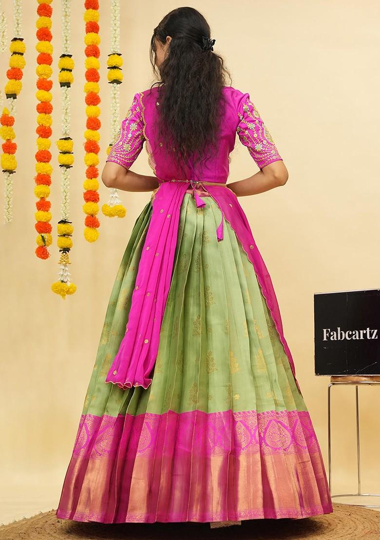 Green Emboridered Blended Lehenga Choli - Indya