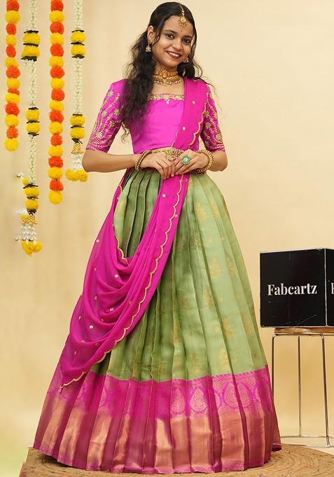 Green Emboridered Blended Lehenga Choli