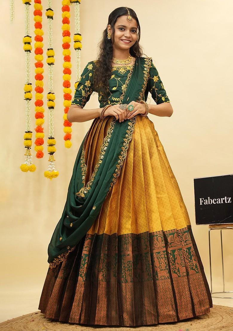 Yellow Zari Work Blended Lehenga Choli - Indya