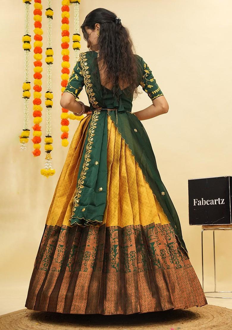 Yellow Zari Work Blended Lehenga Choli - Indya