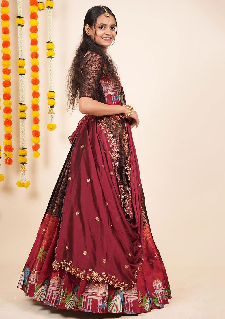 Black Woven Design Blended Lehenga Choli - Indya