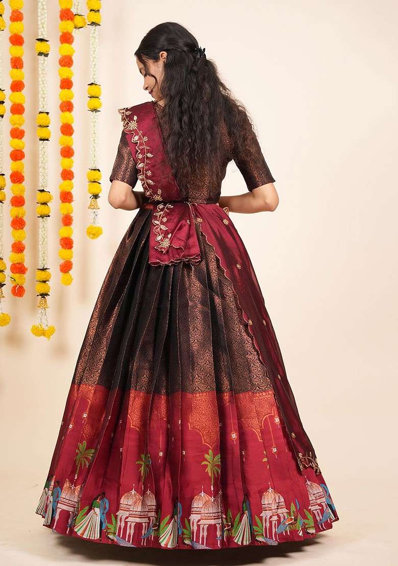 Black Woven Design Blended Lehenga Choli - Indya
