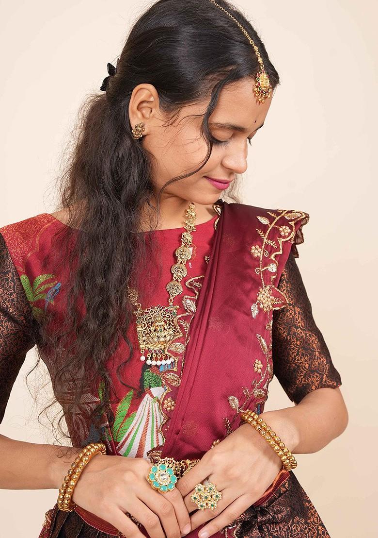 Black Woven Design Blended Lehenga Choli - Indya