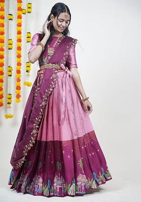 Pink Embellished Blended Lehenga Choli