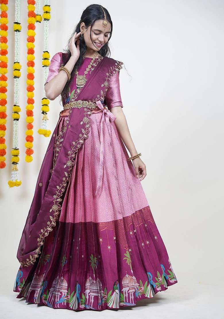 Pink Embellished Blended Lehenga Choli - Indya