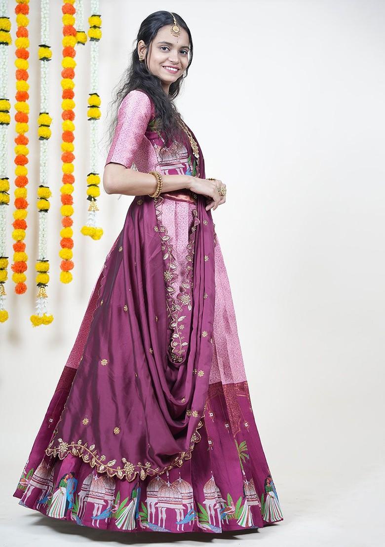 Pink Embellished Blended Lehenga Choli - Indya