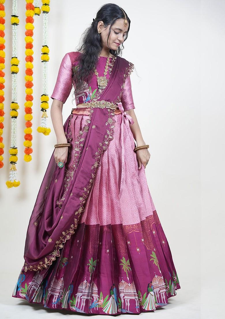 Pink Embellished Blended Lehenga Choli - Indya
