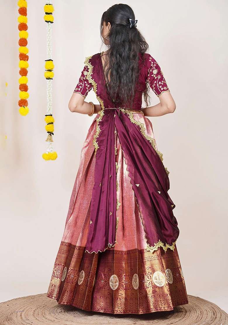 Pink Woven Design Blended Lehenga Choli - Indya