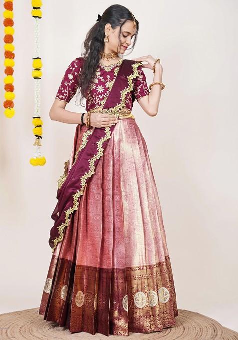 Pink Woven Design Blended Lehenga Choli — view on Indya