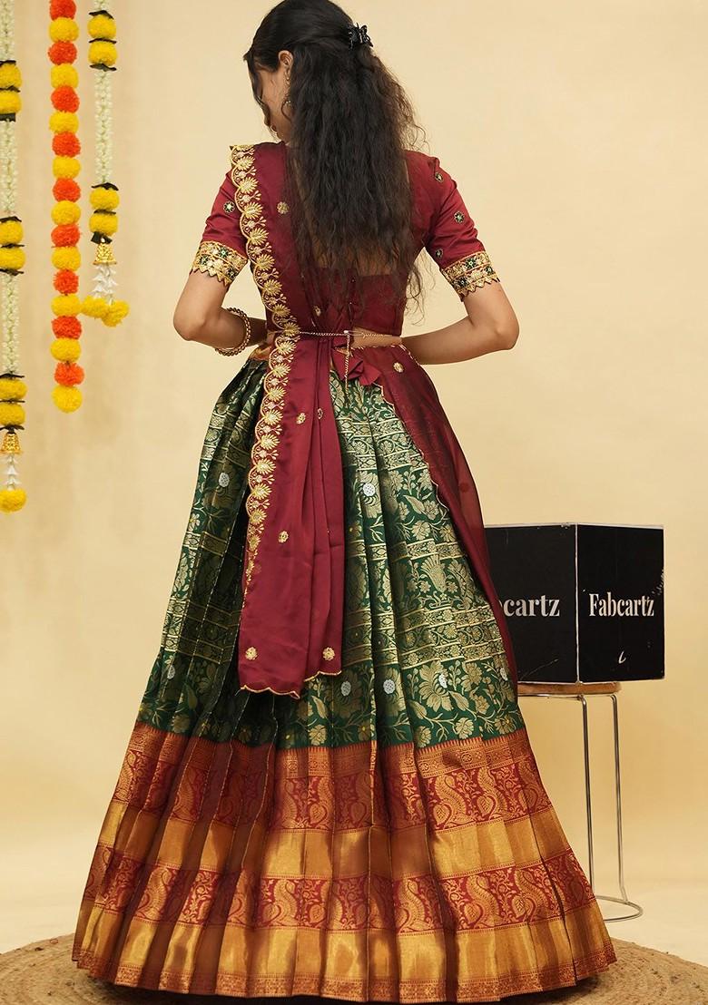 Green Emboridered Blended Lehenga Choli - Indya