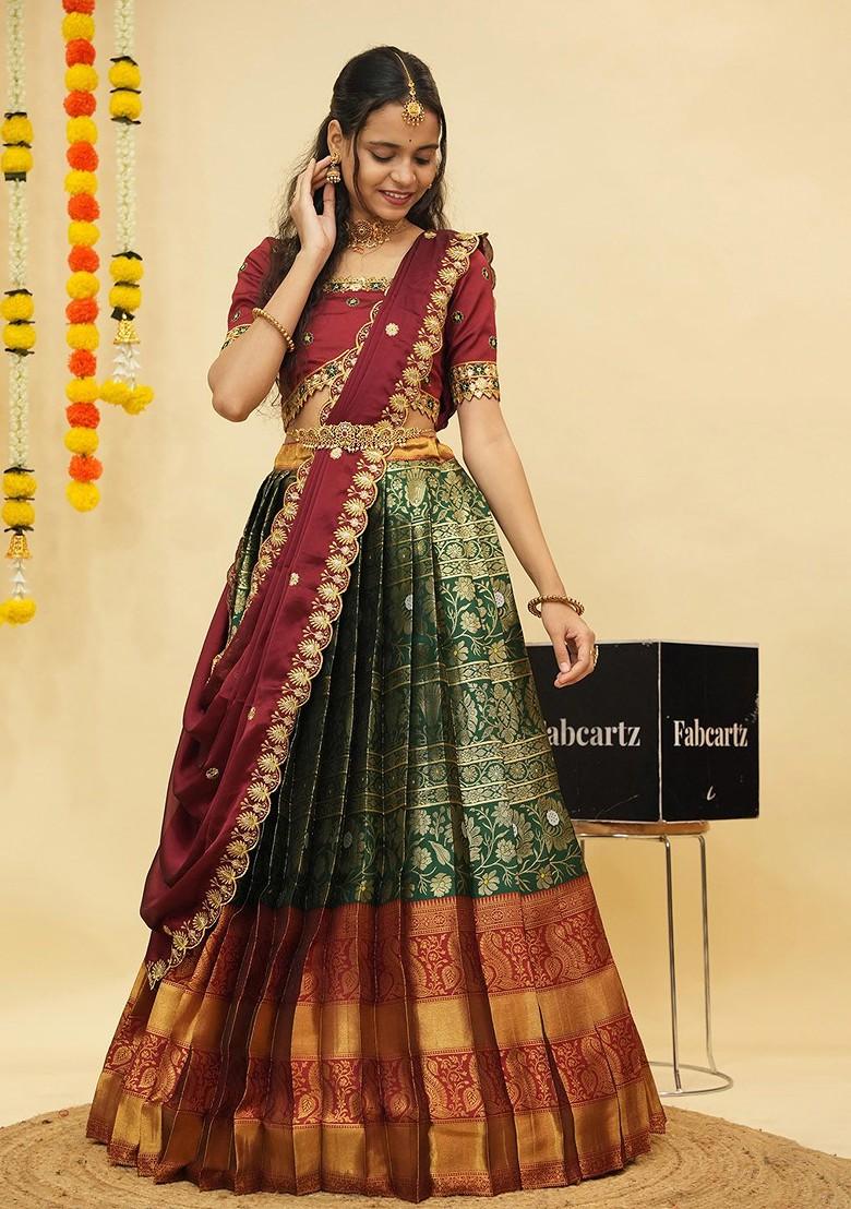 Green Emboridered Blended Lehenga Choli - Indya