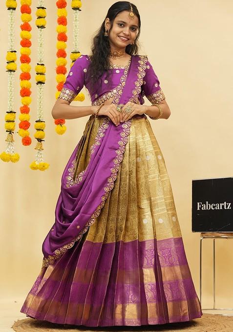 Cream Emboridered Blended Lehenga Choli — view on Indya