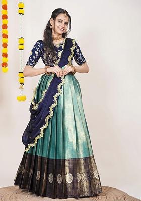 Sea Green Woven Design Blended Lehenga Choli