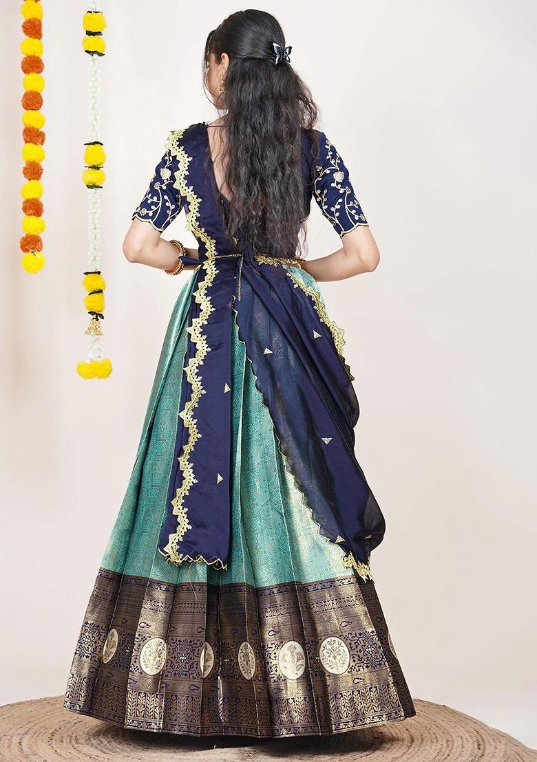 Sea Green Woven Design Blended Lehenga Choli - Indya