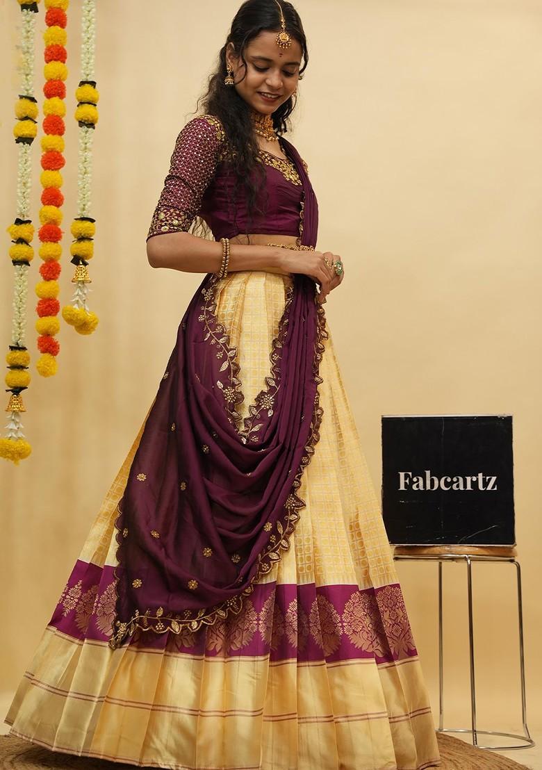 Purple Emboridered Blended Lehenga Choli - Indya