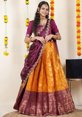 Mustard Emboridered Blended Lehenga Choli